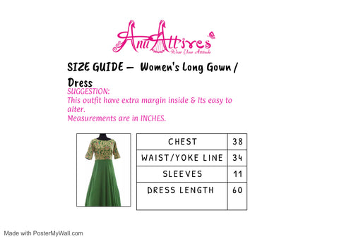 Green Brocade Gown With Contrast Bottom Frills