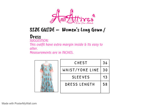 Blue Floral Gown With Cutwork