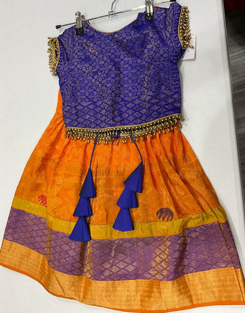Blue and Orange Silk Kids Lehengas