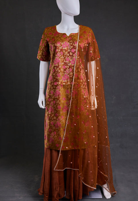 Brown  kurta,skirt palazzo with duppata