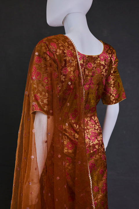 Brown  kurta,skirt palazzo with duppata
