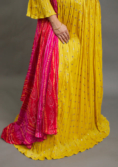 Yellow Gown With Bandhini