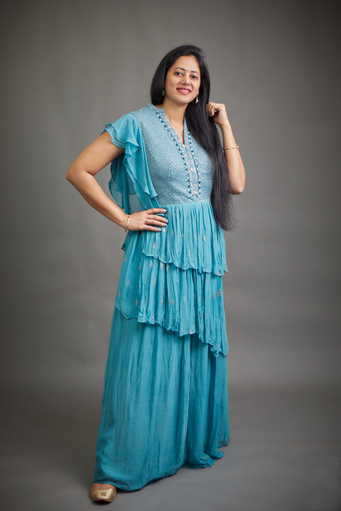 Pastel Blue Layered Gown