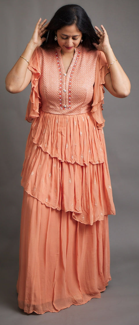 Pastel Peach Layered Gown