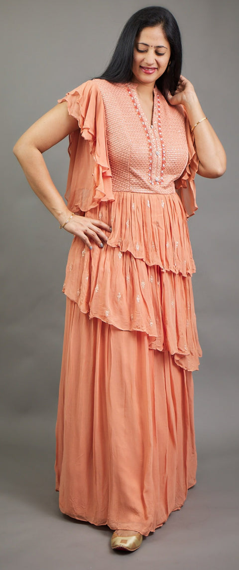 Pastel Peach Layered Gown