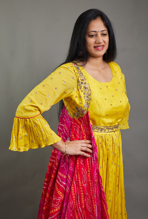 Yellow Gown With Bandhini