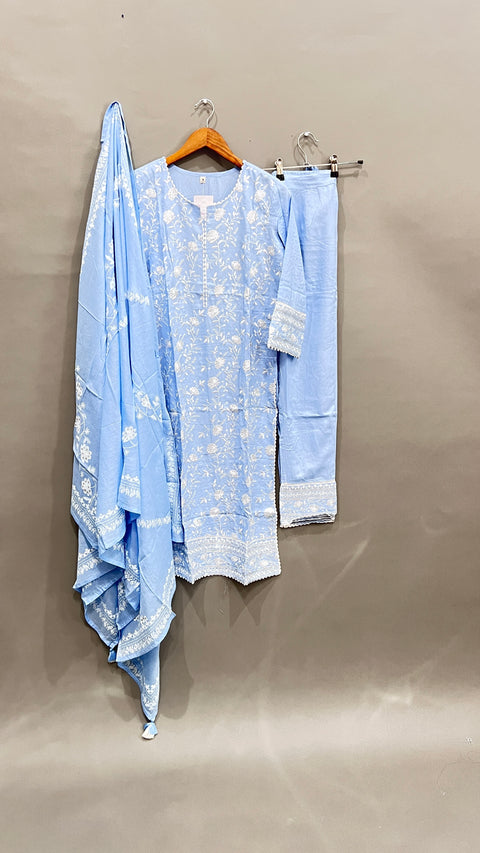 Sky Blue Kurta Pant & Dupatta Set
