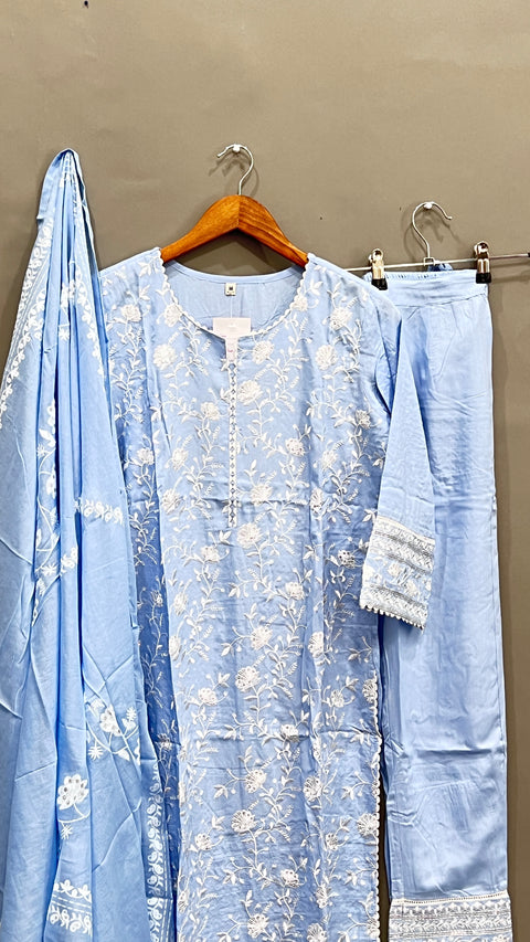 Sky Blue Kurta Pant & Dupatta Set