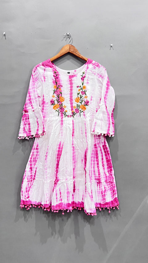 Pink White A-Line Kurti