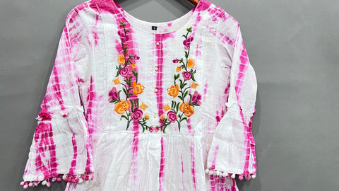 Pink White A-Line Kurti