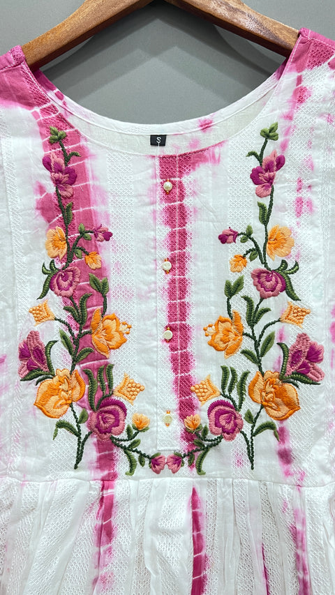 Pink White A-Line Kurti