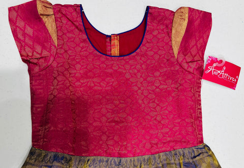 Pink and Lavender Pattu Kids-dress