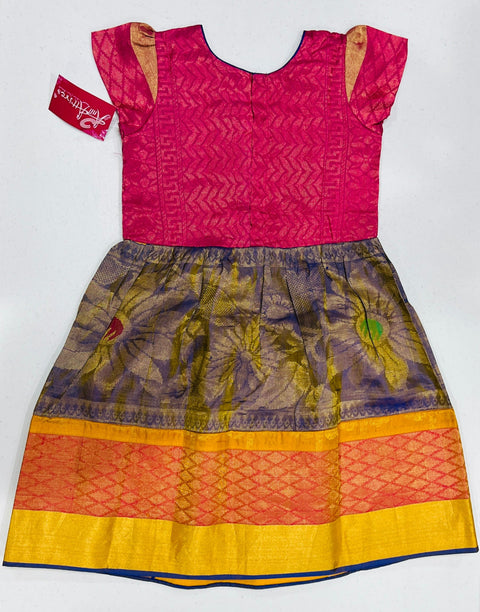 Pink and Lavender Pattu Kids-dress