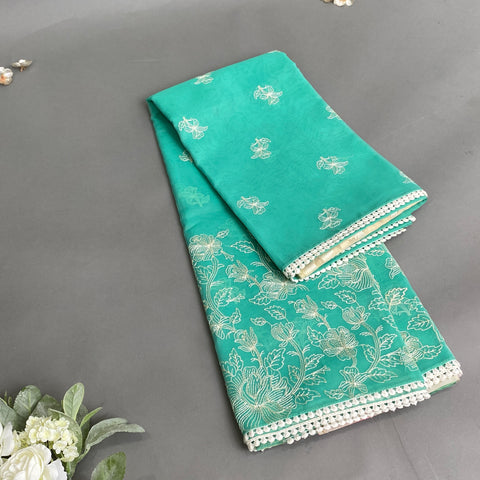 Green and White Organza saree