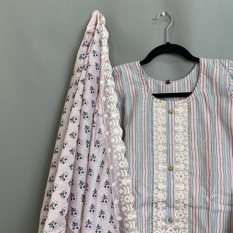 Pink Cotton Kurta, Pants & Dupatta set
