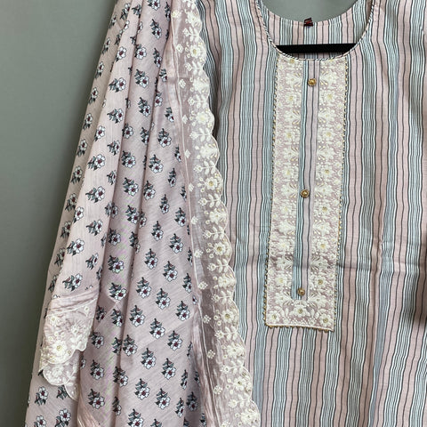 Pink Cotton Kurta, Pants & Dupatta set
