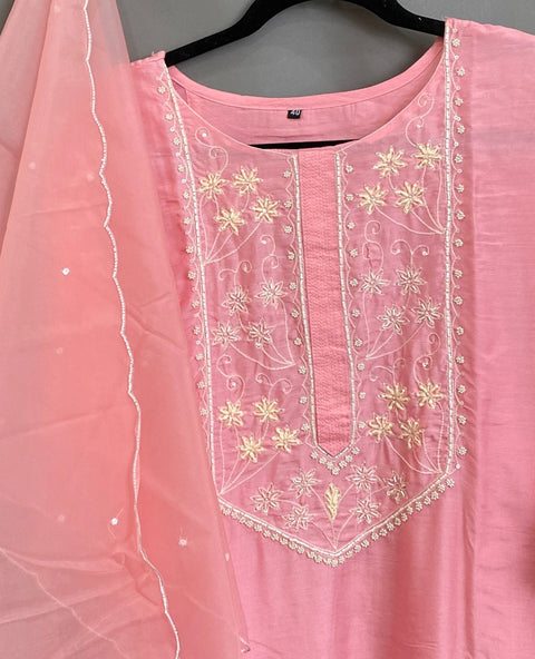 Light Pink Handwork Kurta, Pant and Dupatta set