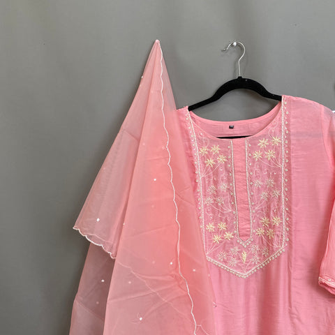 Light Pink Handwork Kurta, Pant and Dupatta set