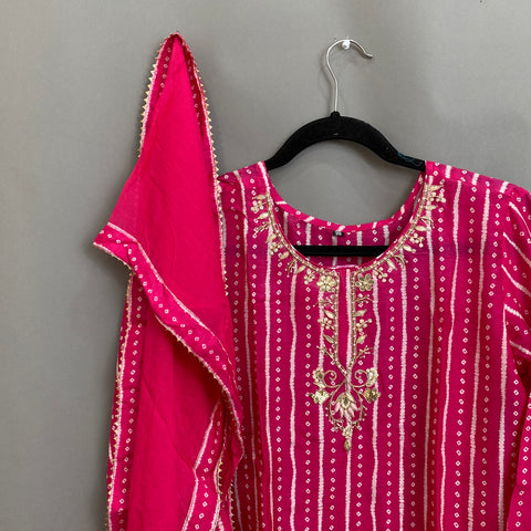 Rani Pink w/ Palazzo style pant, Kurta & Dupatta set