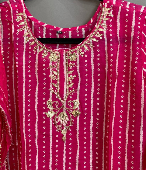 Rani Pink w/ Palazzo style pant, Kurta & Dupatta set