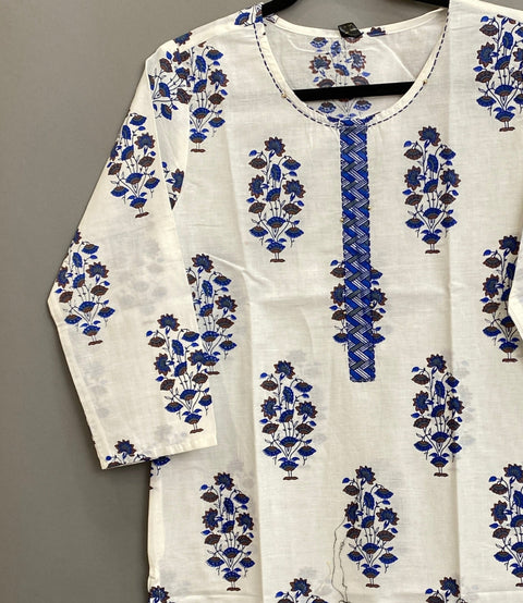 White and Navy Blue Kurta & Pant Set