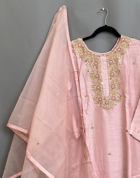 Light Pink Handwork Kurta, Pant and Dupatta set
