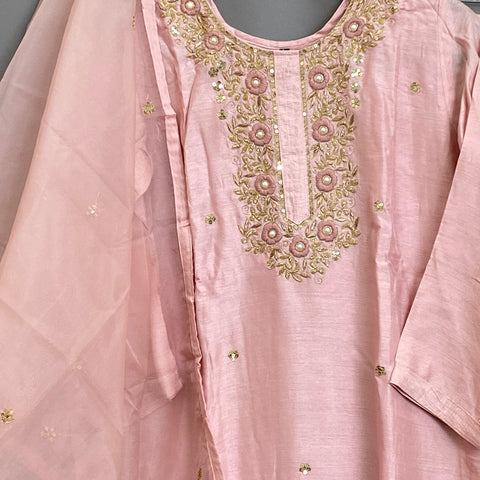 Light Pink Handwork Kurta, Pant and Dupatta set