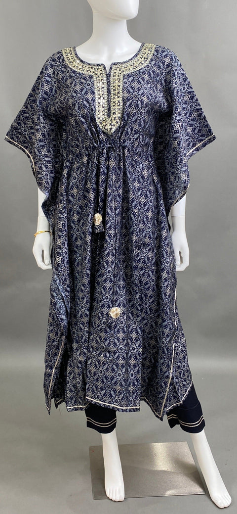 Navy Blue Kaftan Kurta & Pant Set