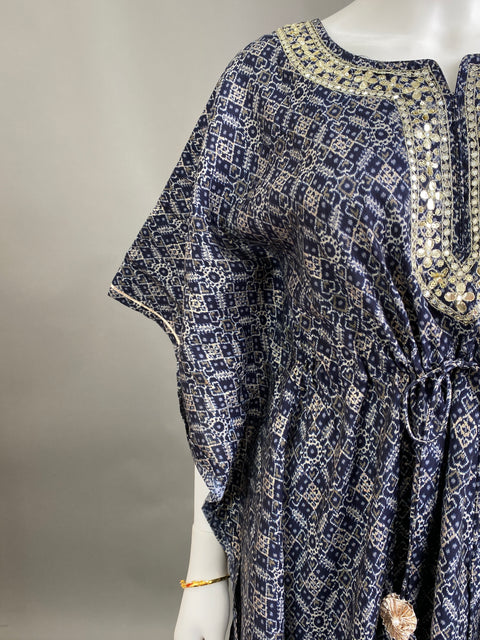 Navy Blue Kaftan Kurta & Pant Set