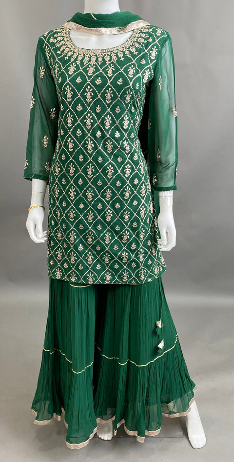Bottle Green Kurta, Pant and Dupatta set