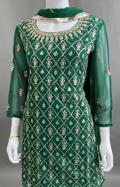 Bottle Green Kurta, Pant and Dupatta set
