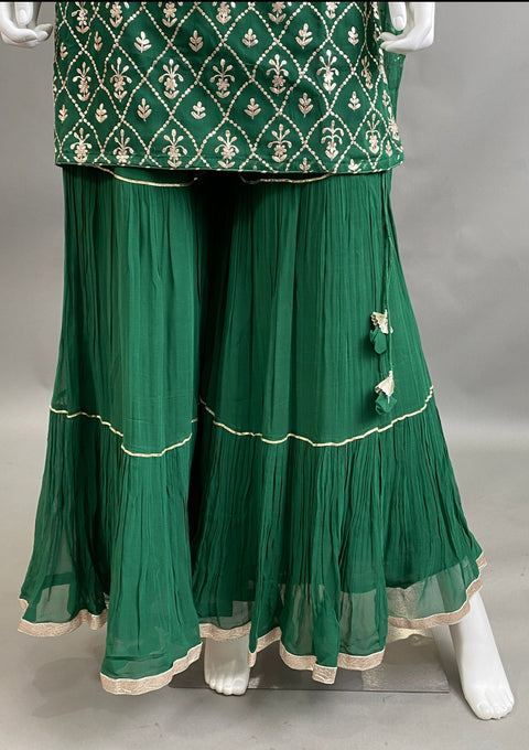 Bottle Green Kurta, Pant and Dupatta set