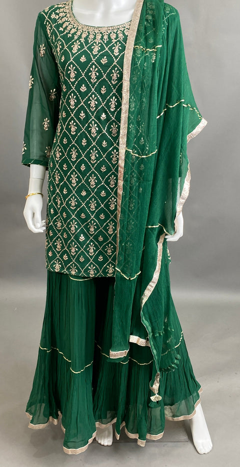 Bottle Green Kurta, Pant and Dupatta set
