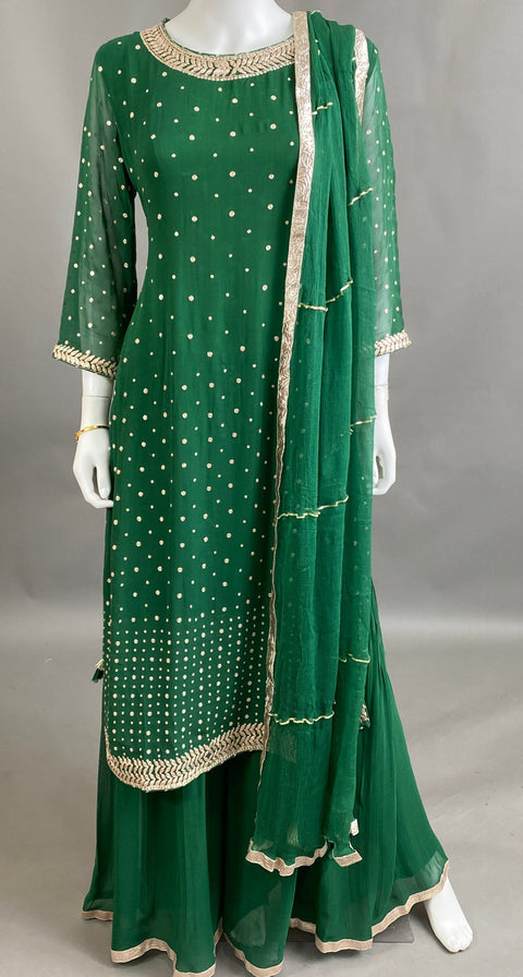 Bottle Green Kurta, Pant and Dupatta set
