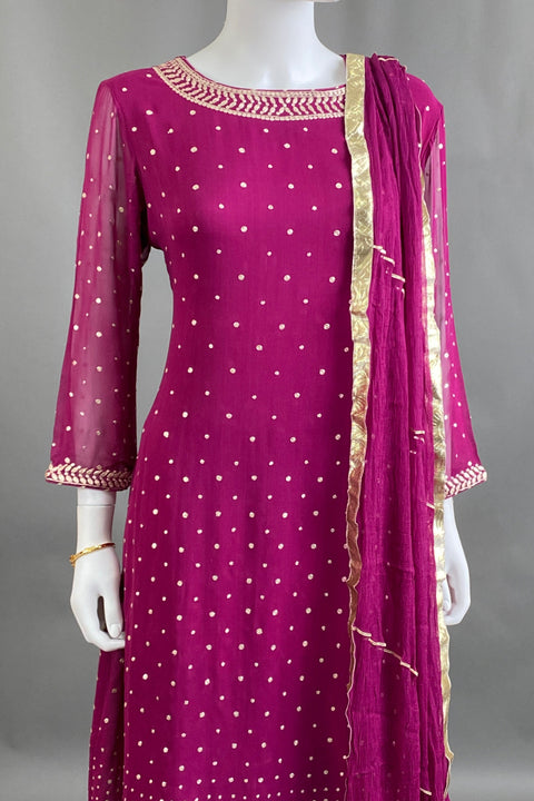 Rani Pink Kurta, Pant and Dupatta set
