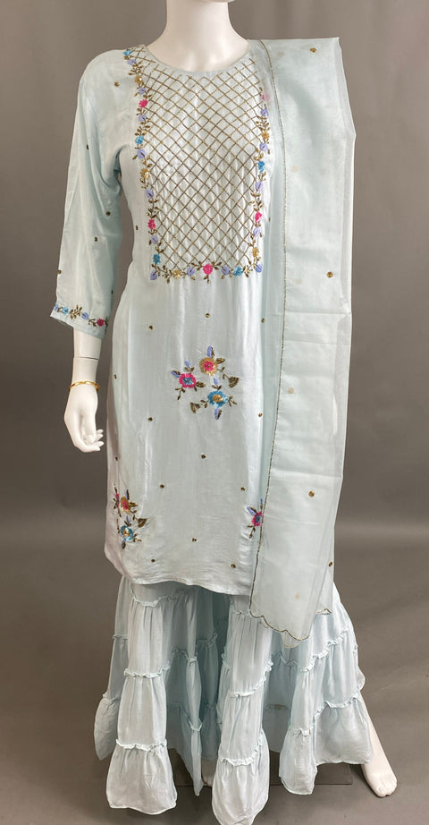 Handwork Blue Kurta, Pant and Dupatta set