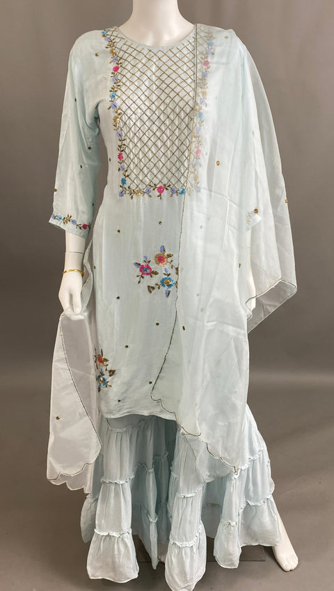 Handwork Blue Kurta, Pant and Dupatta set