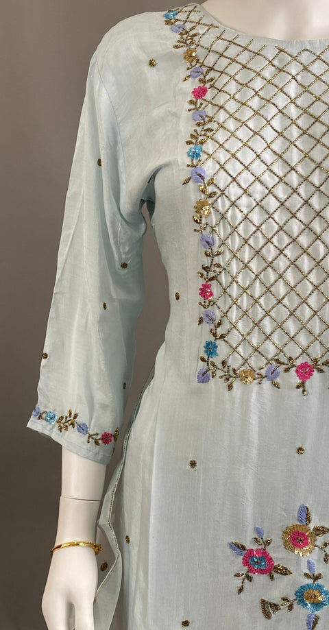 Handwork Blue Kurta, Pant and Dupatta set