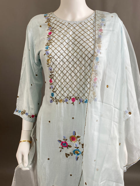 Handwork Blue Kurta, Pant and Dupatta set