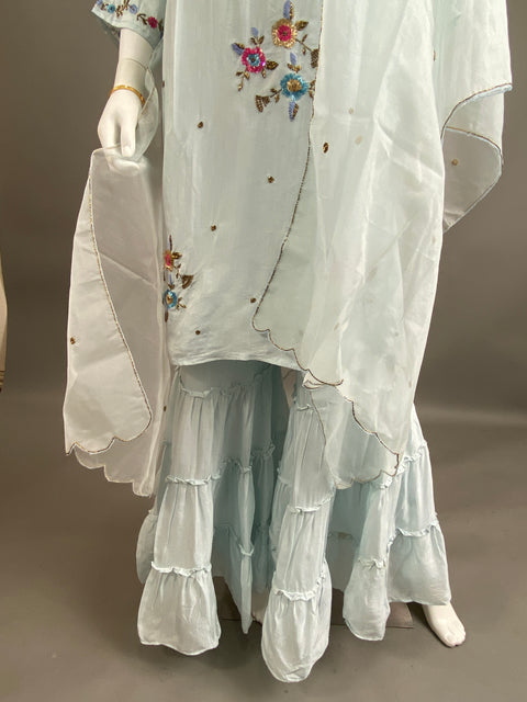 Handwork Blue Kurta, Pant and Dupatta set