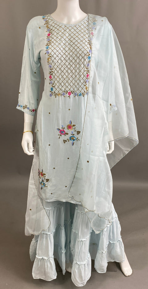 Handwork Blue Kurta, Pant and Dupatta set