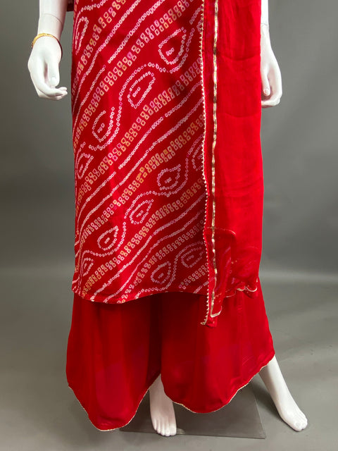 Red bhandini Kurta, Pant and Dupatta set