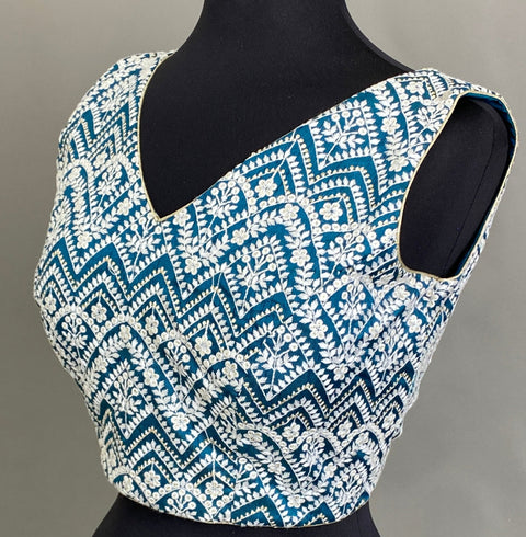 Blue Blouse with chikankari