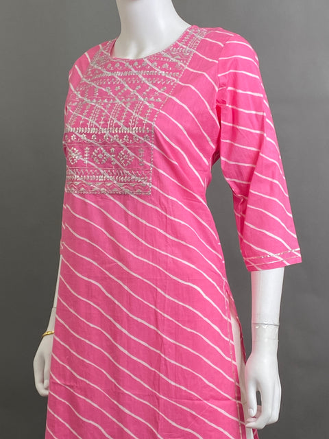 Pink cotton Straight Kurti