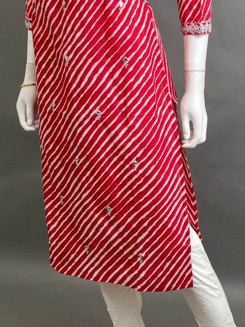 Red cotton Straight Kurti