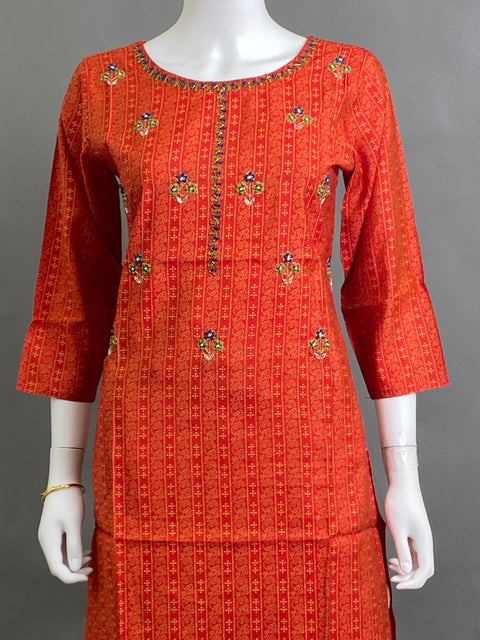 Red Muslin Bandini Straight Kurti