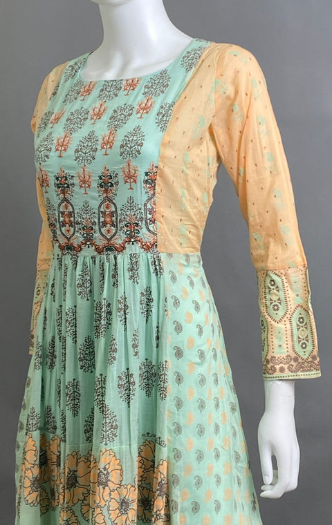 Blue and Peach A-Line Kurti