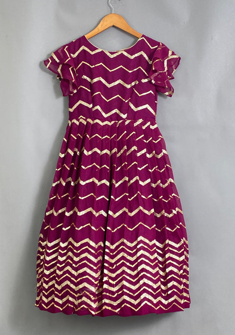 Maroon With Zig-Zag pattern Kids-dress