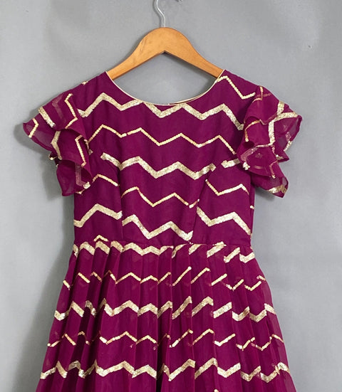 Maroon With Zig-Zag pattern Kids-dress
