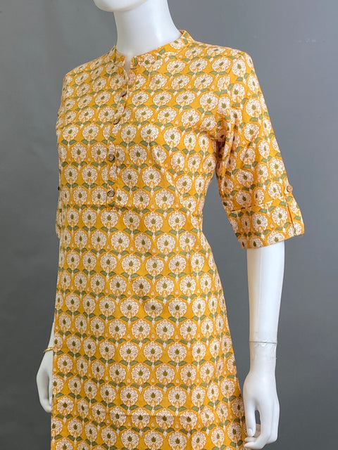 Yellow cotton Straight Kurti